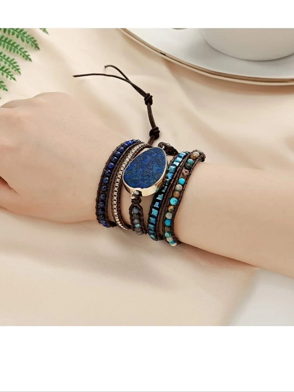Blue Lapis-Style Multi-Strand Beaded Wrap Bracelet